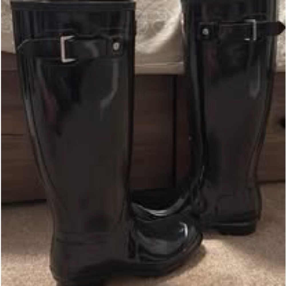 HUNTER - Black Tall Glossy Rain Boots